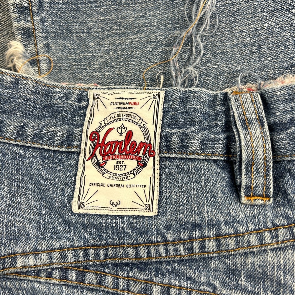 VTG Y2K Platinum FUBU Harlem Globetrotters 38x34 Loose Denim Jeans Distressed - Picture 4 of 13